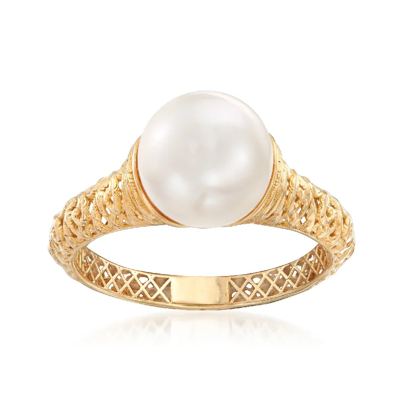 Ross-Simons 9-9.5mm Cultured Pearl Filigree Ring in 14kt Yellow Gold