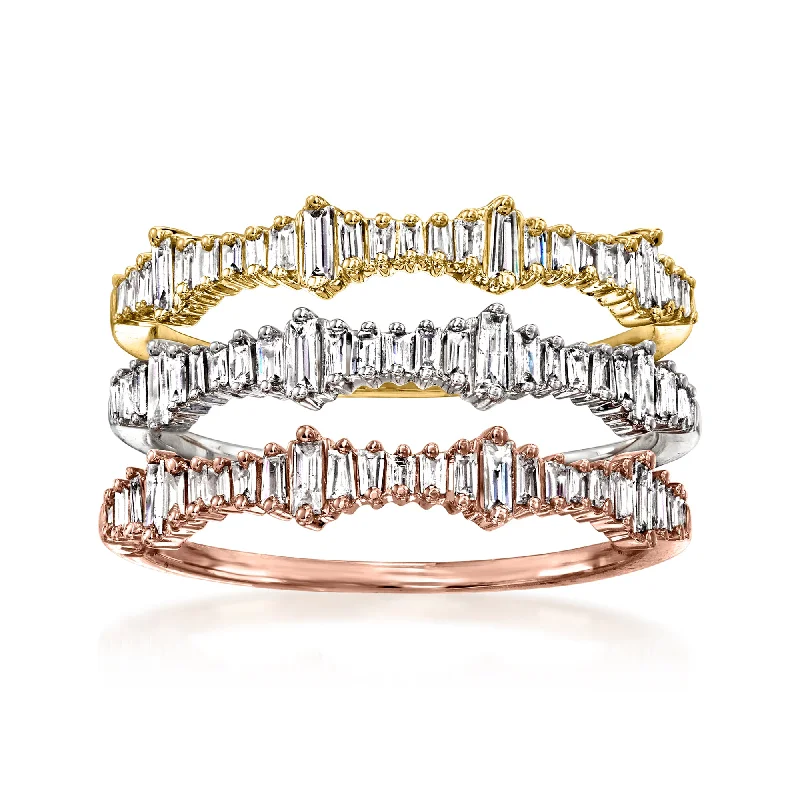 Ross-Simons Baguette Diamond Ring Set Of 3 in 14kt Tri-Colored Gold