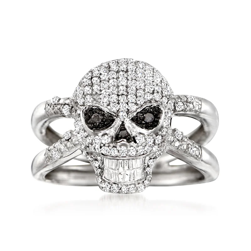 Ross-Simons Black and White Diamond Skull Ring in Sterling Silver