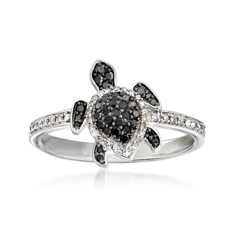 Ross-Simons Black and White Diamond Turtle Ring in Sterling Silver