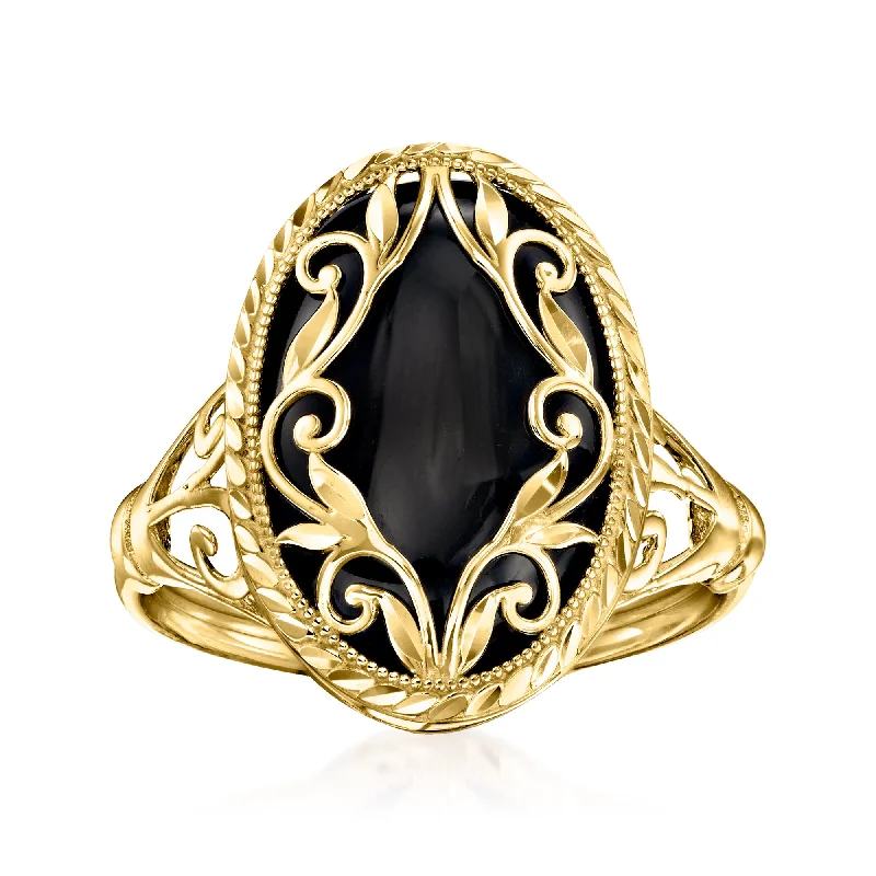 Ross-Simons Black Onyx Scroll Ring in 14kt Yellow Gold