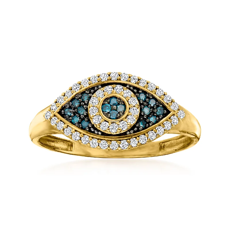 Ross-Simons Blue and White Diamond Evil Eye Ring in 14kt Yellow Gold