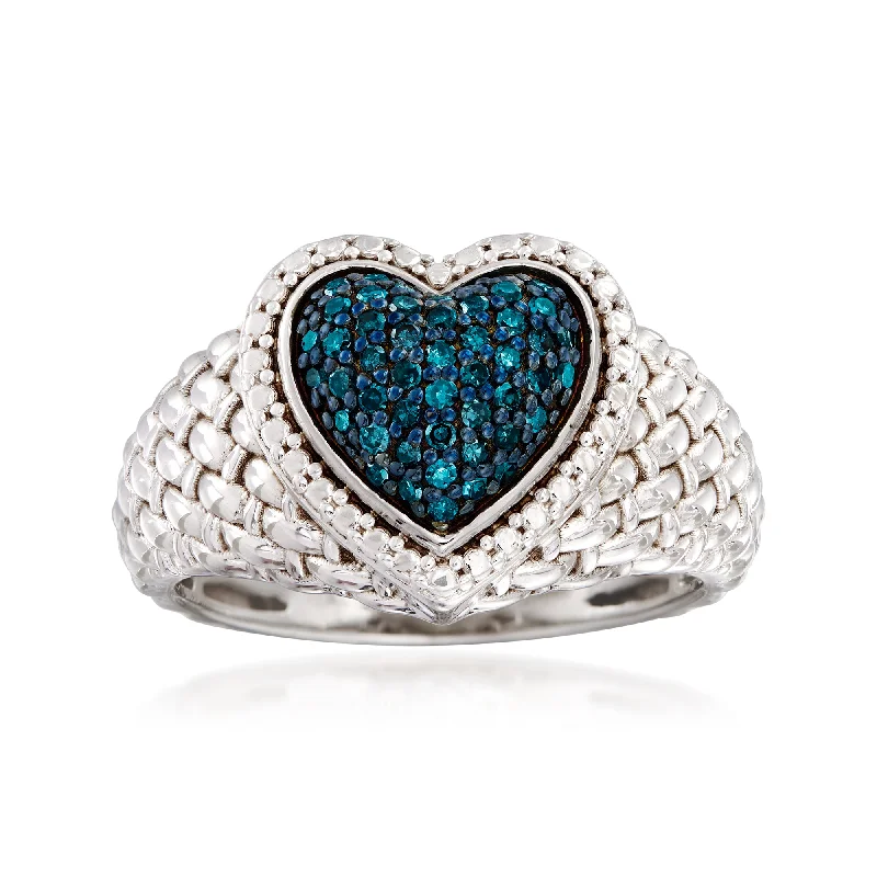 Ross-Simons Blue Diamond Heart Ring in Sterling Silver