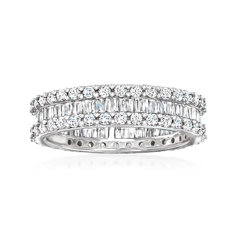 Ross-Simons Brilliant and Baguette-Cut Diamond Eternity Band in 14kt White Gold With Rhodium