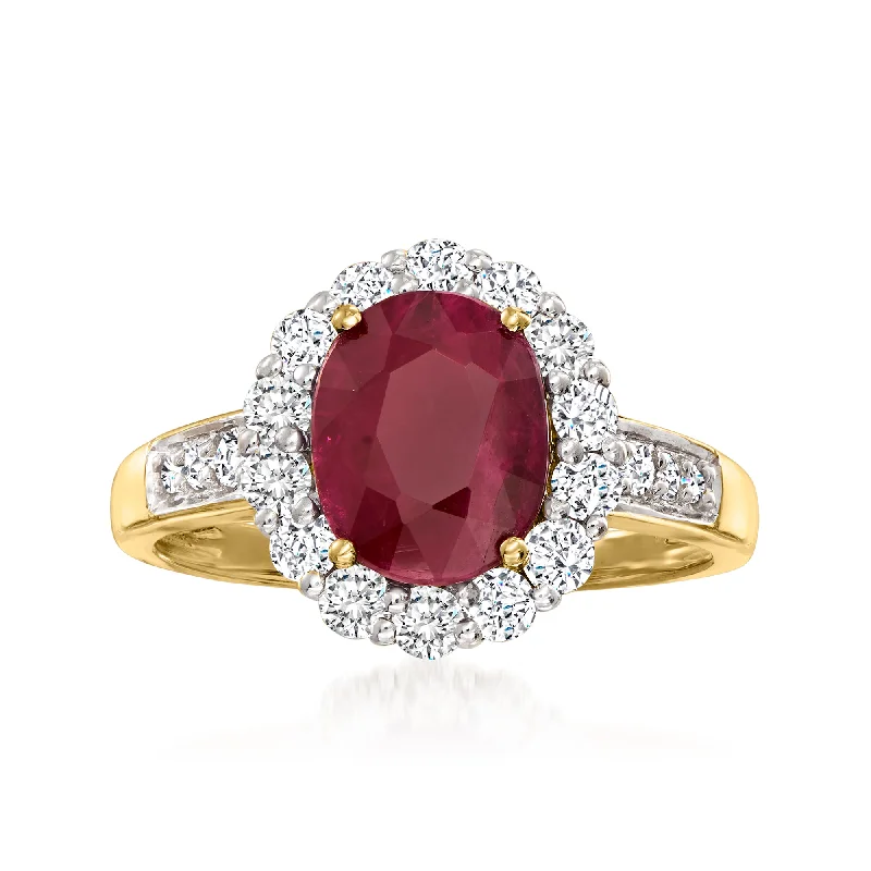 Ross-Simons Burmese Ruby and . Diamond Ring in 18kt Yellow Gold