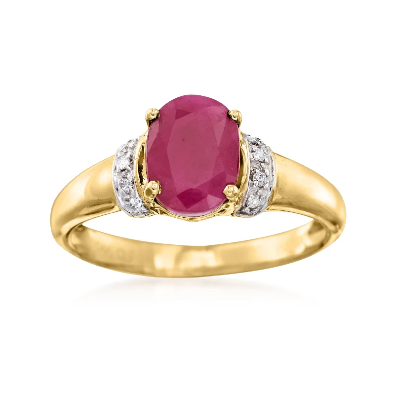 Ross-Simons Burmese Ruby Ring With Diamond Accents in 14kt Yellow Gold