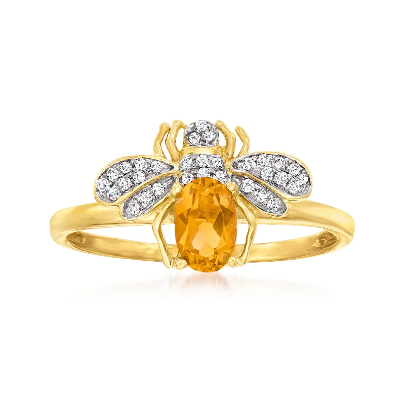 Ross-Simons Citrine and . Diamond Bee Ring in 14kt Yellow Gold