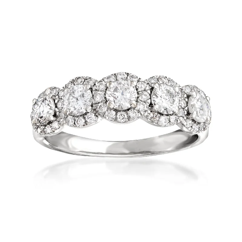 Ross-Simons Diamond 5-Stone Halo Ring in 14kt White Gold