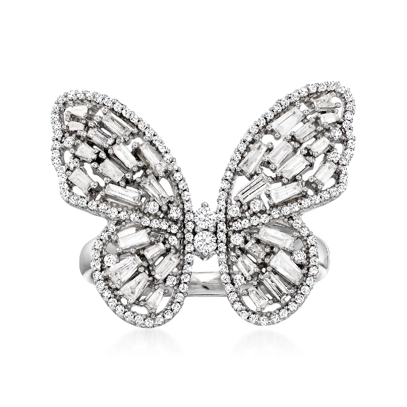 Ross-Simons Diamond Butterfly Ring in 14kt White Gold