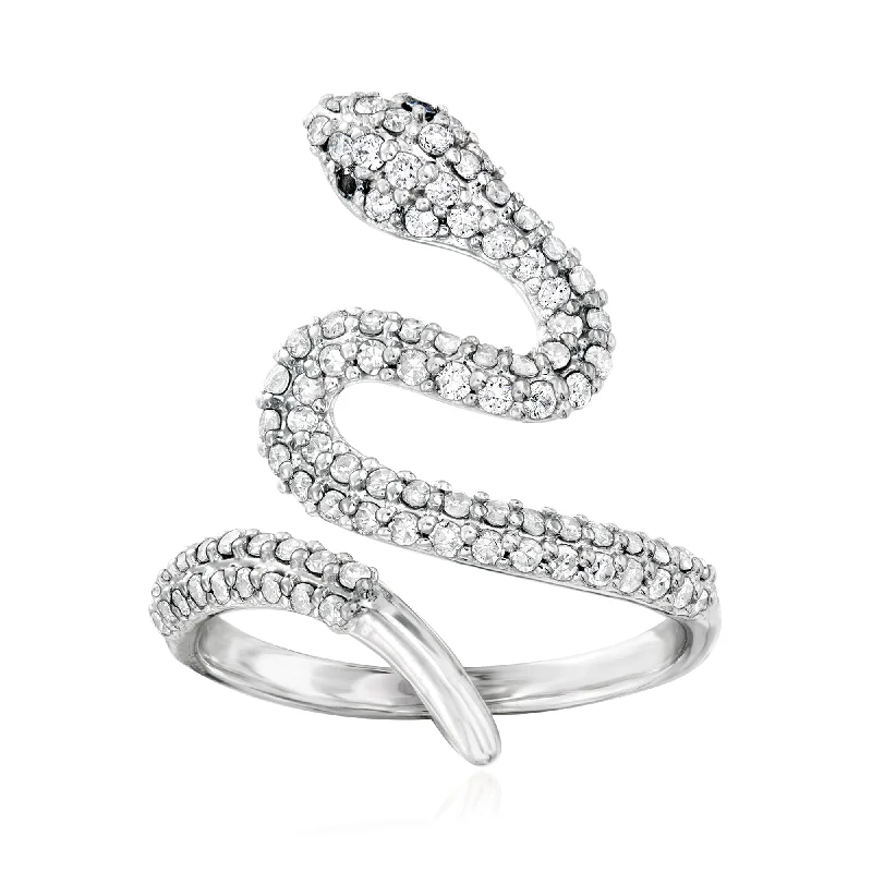 Ross-Simons Diamond Bypass Snake Ring With Black Diamond Accents in Sterling Silver