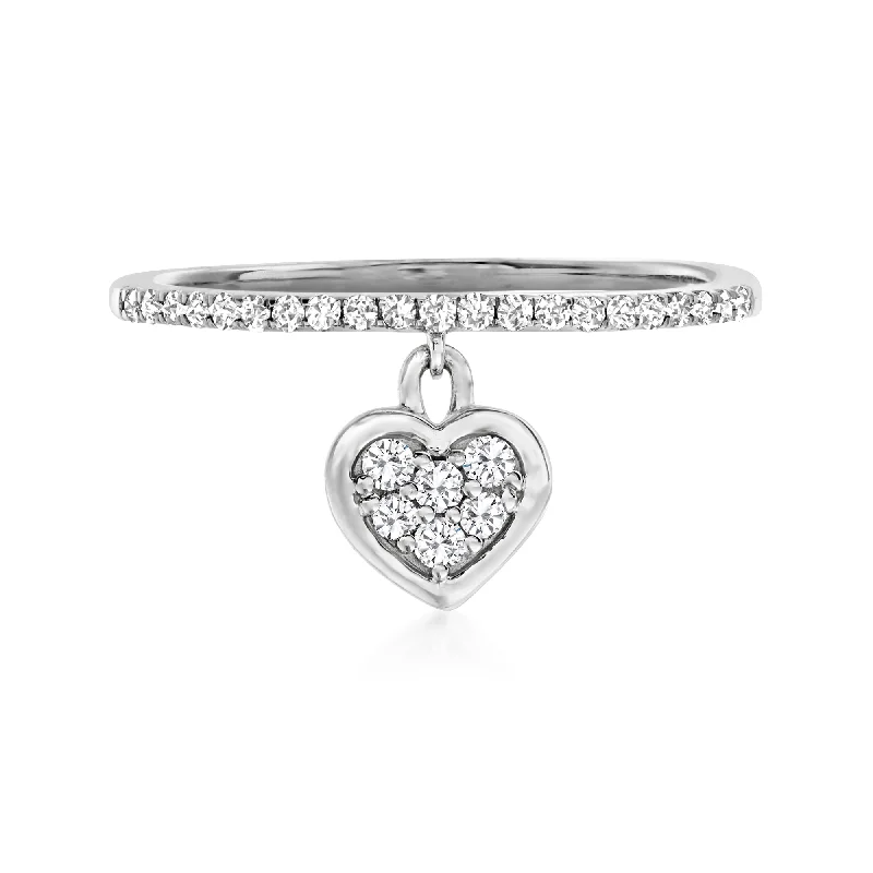 Ross-Simons Diamond Heart Charm Ring in 14kt White Gold