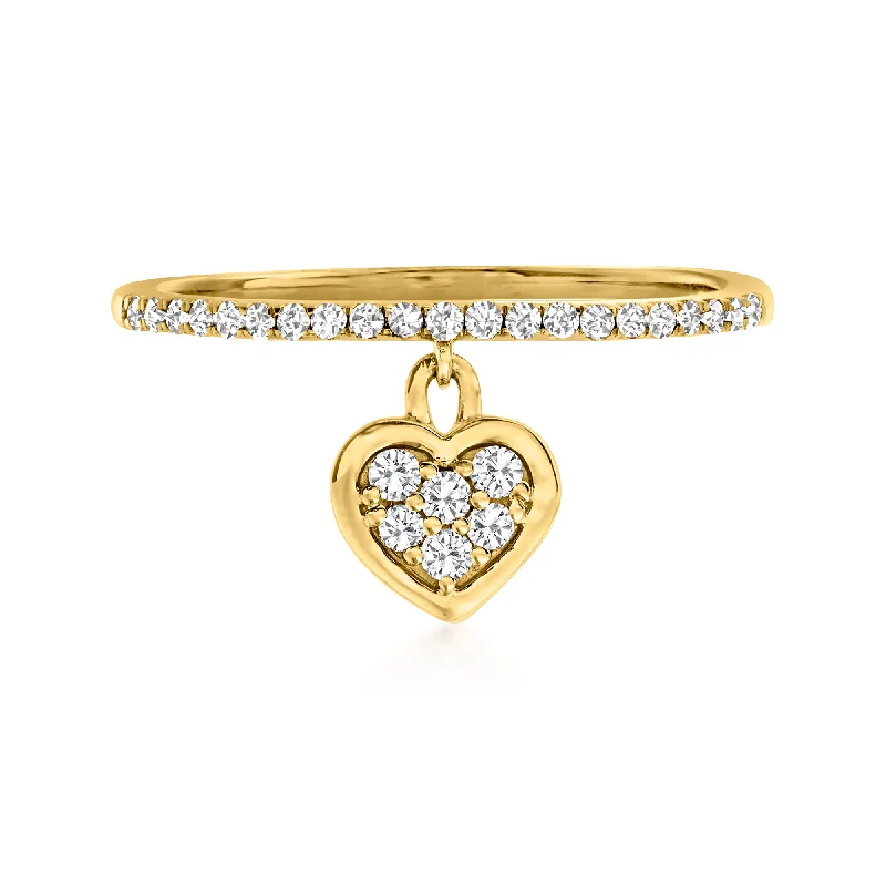 Ross-Simons Diamond Heart Charm Ring in 14kt Yellow Gold