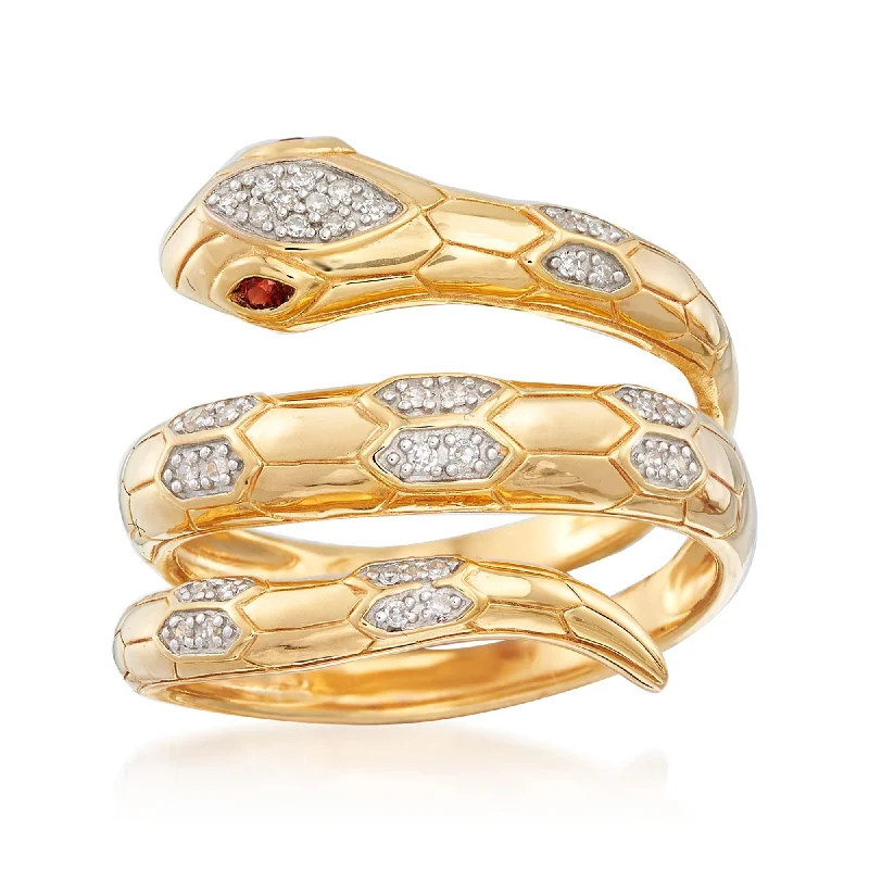 Ross-Simons Diamond Snake Wrap Ring With Garnet Accents in 18kt Gold Over Sterling