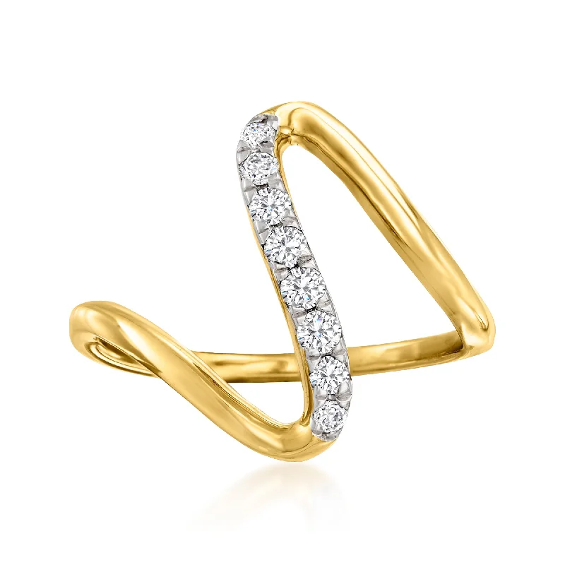 Ross-Simons Diamond Wave Ring in 18kt Gold Over Sterling