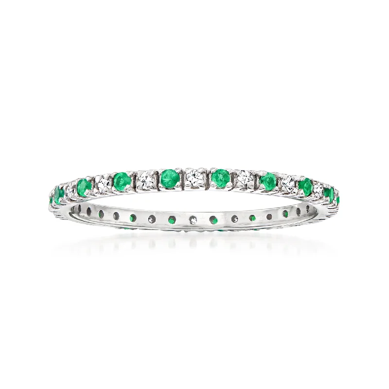 Ross-Simons Emerald and . Diamond Eternity Band Ring in 14kt White Gold