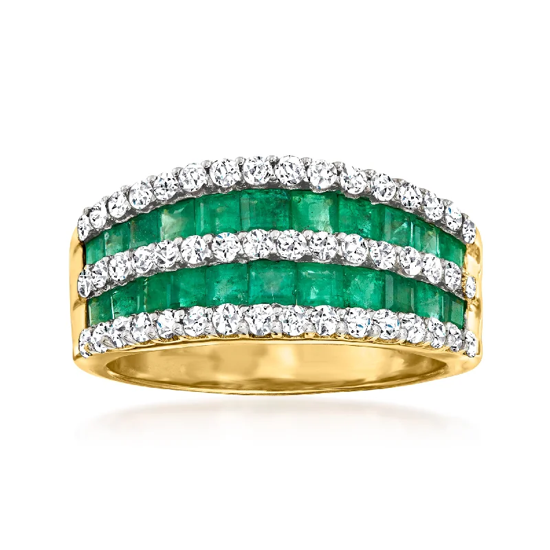 Ross-Simons Emerald and . Diamond Multi-Row Dome Ring in 14kt Yellow Gold