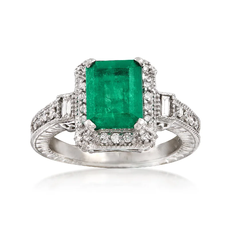 Ross-Simons Emerald and . Diamond Ring in 14kt White Gold