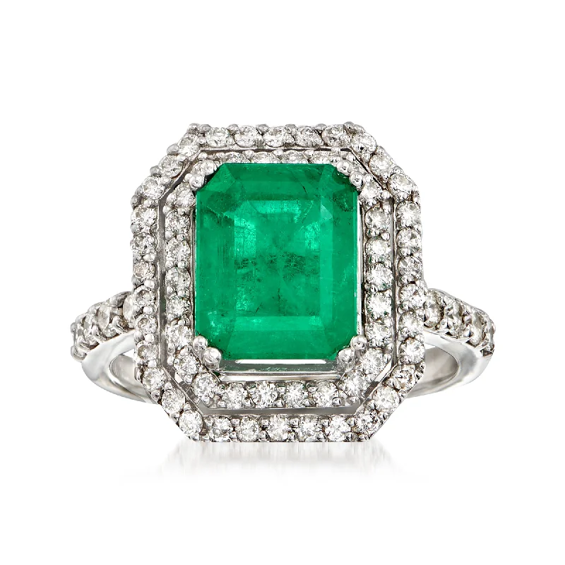 Ross-Simons Emerald and Diamond Ring in 14kt White Gold