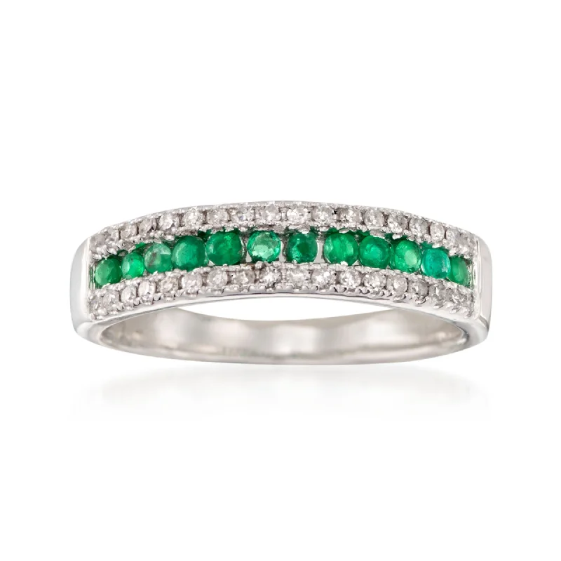 Ross-Simons Emerald and . Diamond Ring in 14kt White Gold