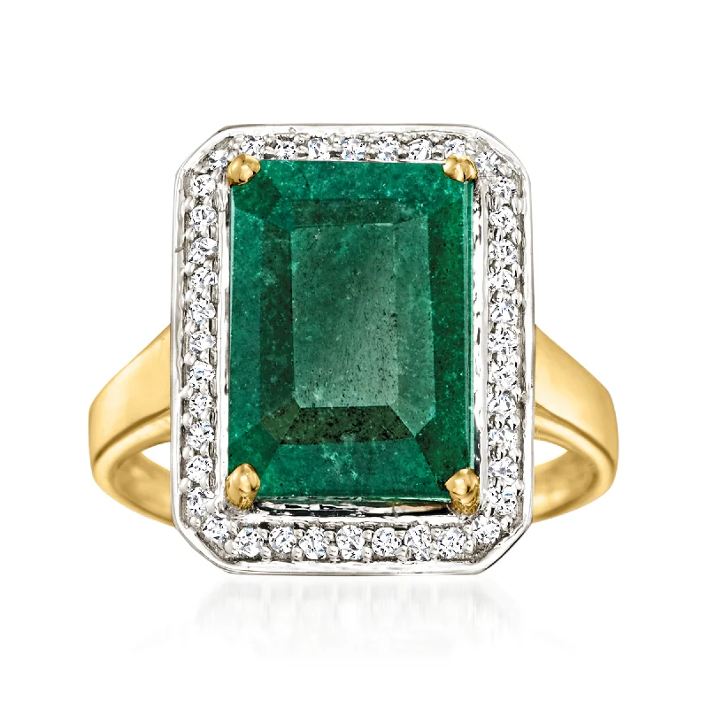 Ross-Simons Emerald and . Diamond Ring in 14kt Yellow Gold