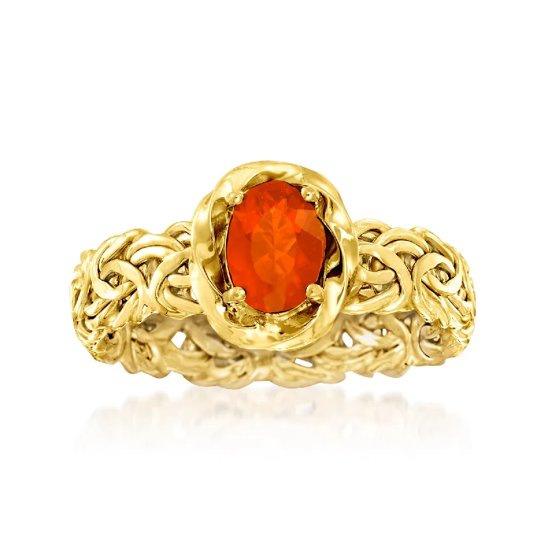 Ross-Simons Fire Opal Byzantine Ring in 14kt Yellow Gold