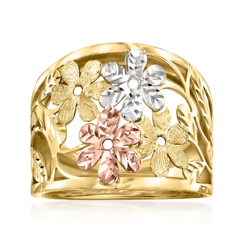 Ross-Simons Italian 14kt Tri-Colored Gold Floral Ring