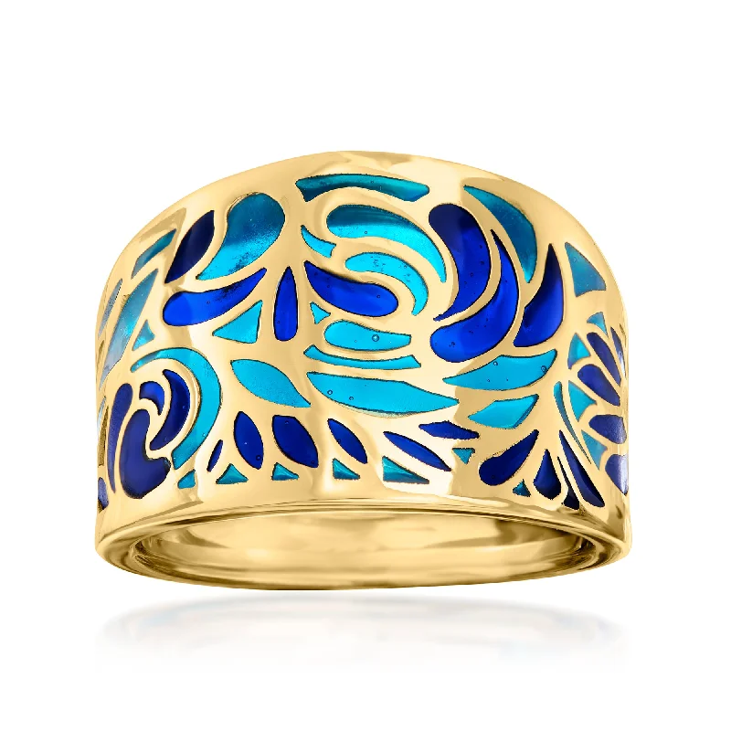 Ross-Simons Italian Blue Enamel Ring in 14kt Yellow Gold