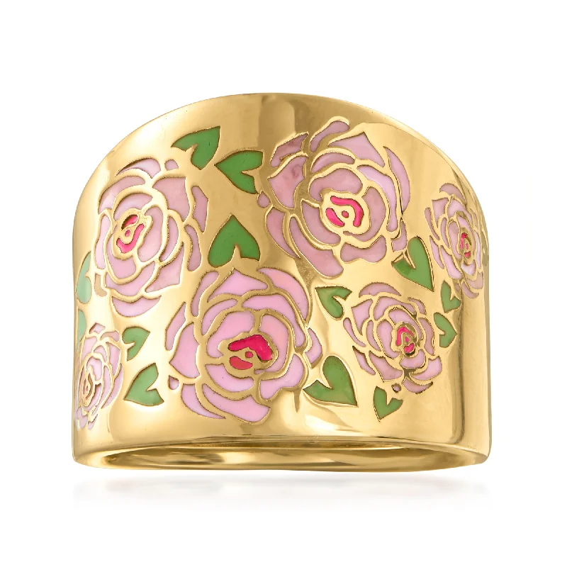 Ross-Simons Italian Multicolored Enamel Floral Ring in 14kt Yellow Gold