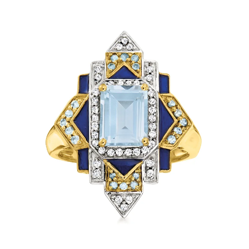 Ross-Simons London Blue, Sky Blue and White Topaz Ring With Blue Enamel in 18kt Gold Over Sterling