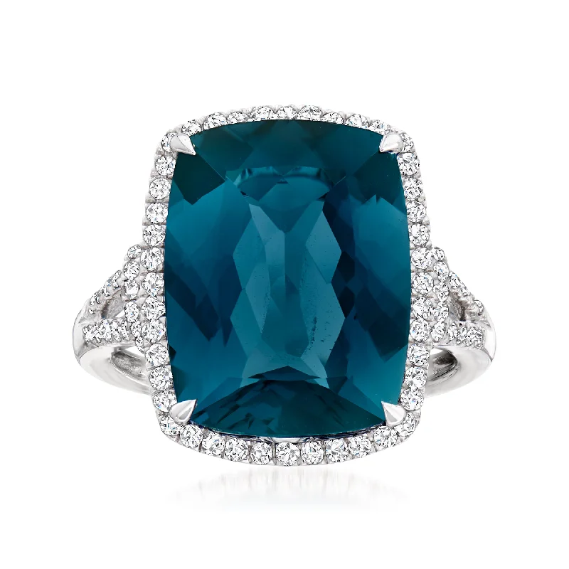 Ross-Simons London Blue Topaz and . Diamond Ring in 14kt White Gold