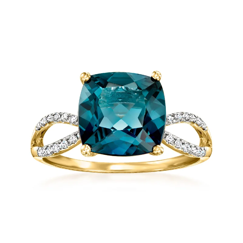 Ross-Simons London Blue Topaz and . Diamond Ring in 14kt Yellow Gold