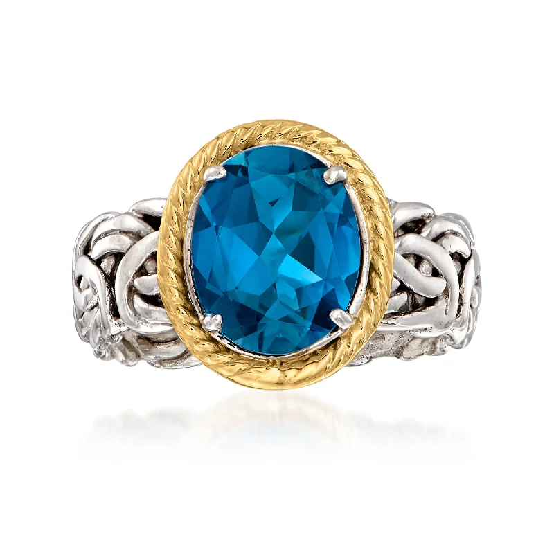 Ross-Simons London Blue Topaz Byzantine Ring in 14kt Yellow Gold and Sterling Silver