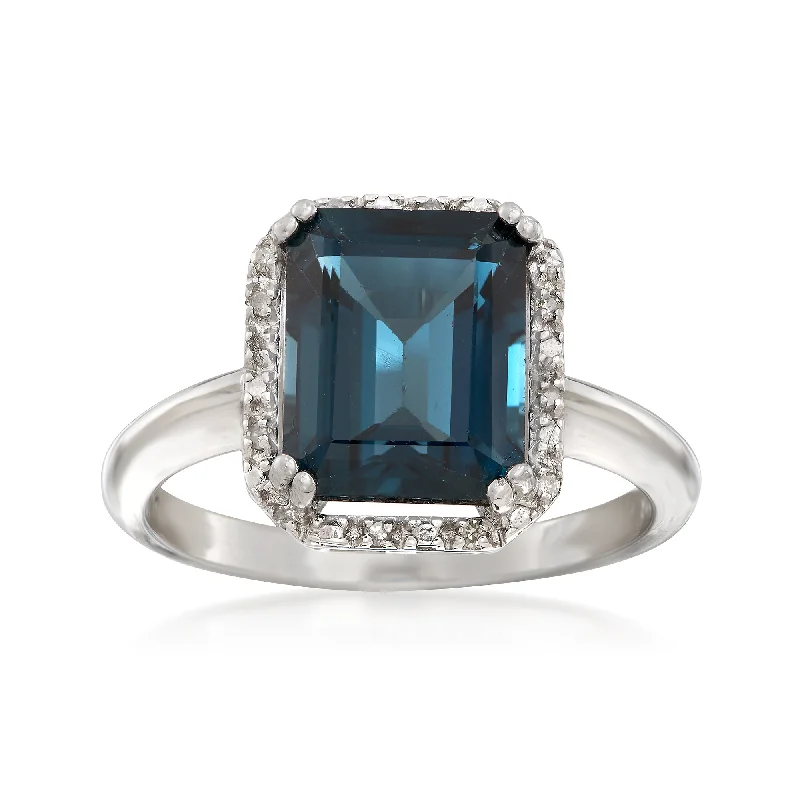 Ross-Simons London Blue Topaz Ring With Diamond Accents in Sterling Silver