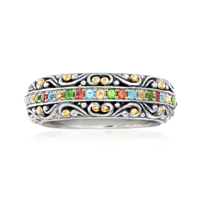 Ross-Simons Multi-Gemstone Balinese Ring in Sterling Silver With 18kt Yellow Gold