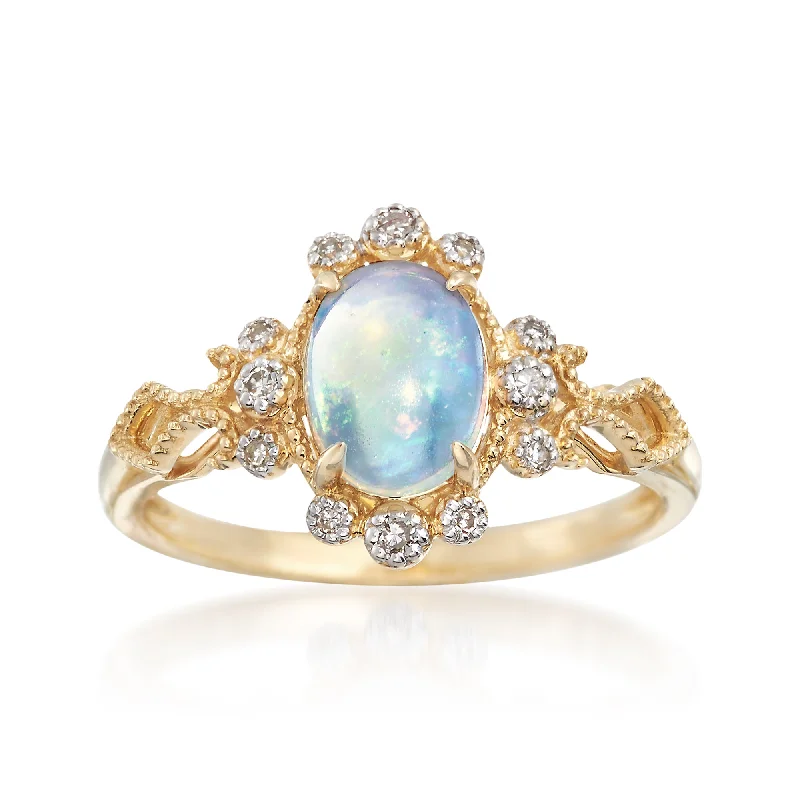 Ross-Simons Ethiopian Opal and Diamond-Accented Ring in 14kt Yellow Gold