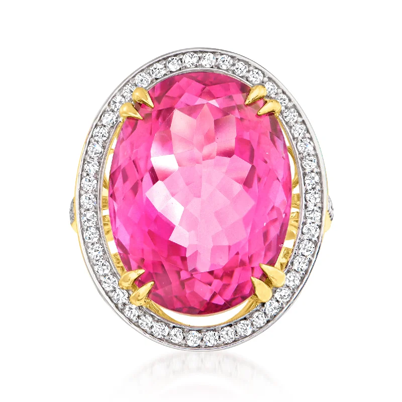 Ross-Simons Pink Topaz and . Diamond Ring in 14kt Yellow Gold