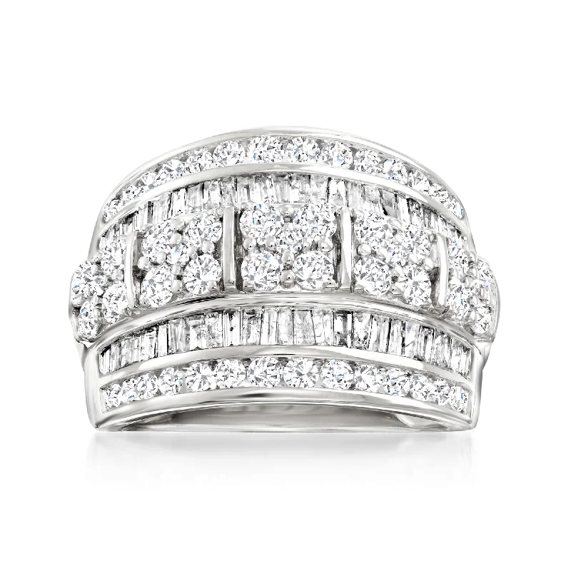 Ross-Simons Round and Baguette Diamond Multi-Row Ring in 14kt White Gold