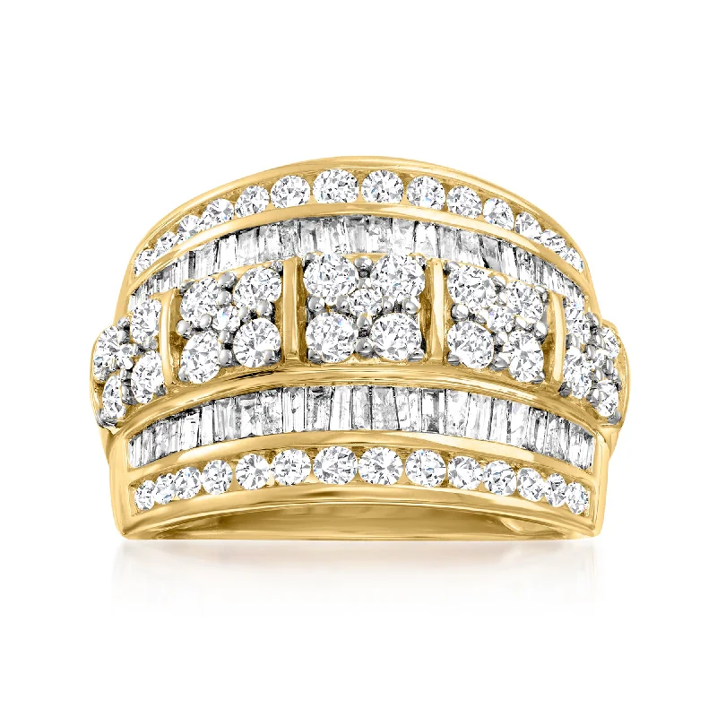 Ross-Simons Round and Baguette Diamond Multi-Row Ring in 14kt Yellow Gold