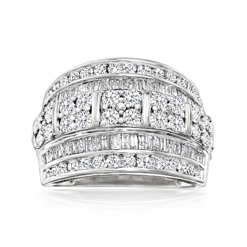 Ross-Simons Round and Baguette Diamond Multi-Row Ring in Sterling Silver