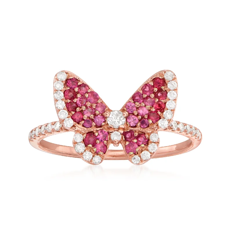 Ross-Simons Ruby and . Diamond Butterfly Ring in 14kt Rose Gold