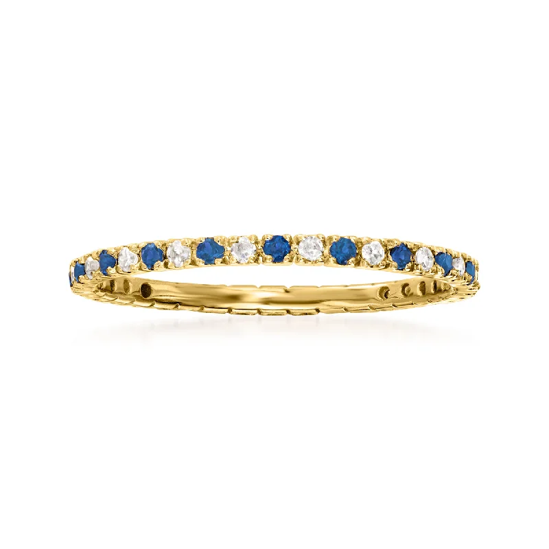 Ross-Simons Sapphire and . Diamond Eternity Band Ring in 14kt Yellow Gold