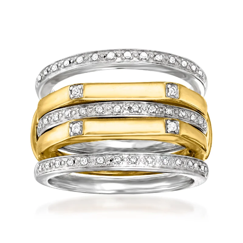 Ross-Simons Set Of 4 Diamond Stackable Rings in 2-Tone Sterling Silver