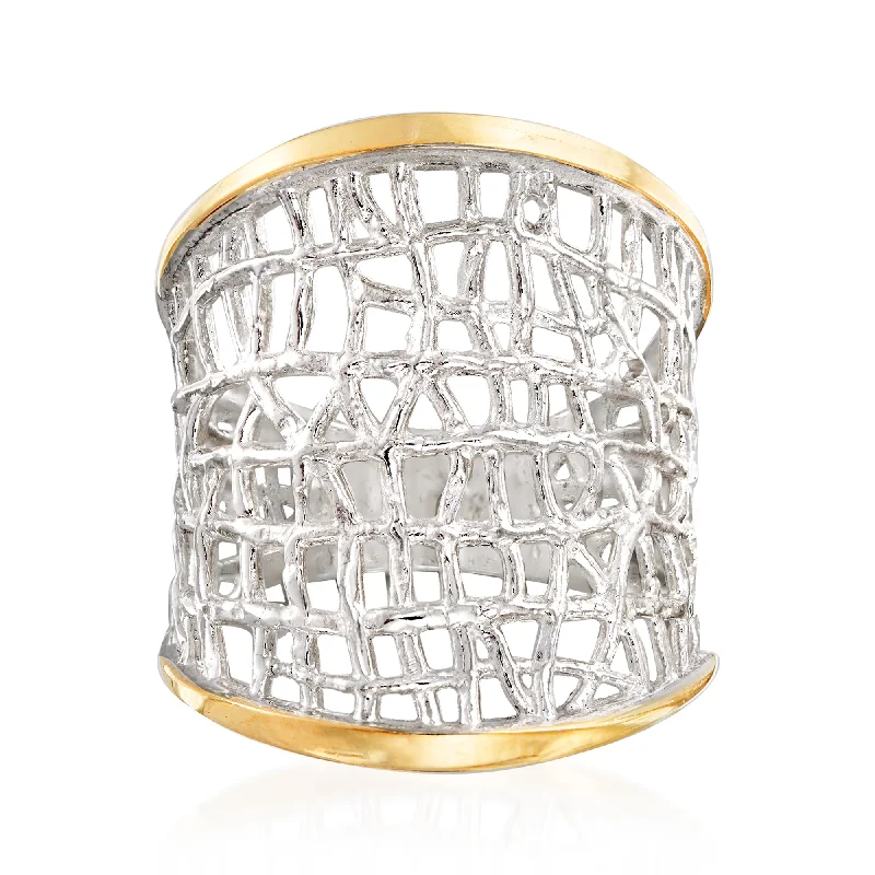 Ross-Simons Sterling Silver and 14kt Yellow Gold Free-Form Lattice Ring