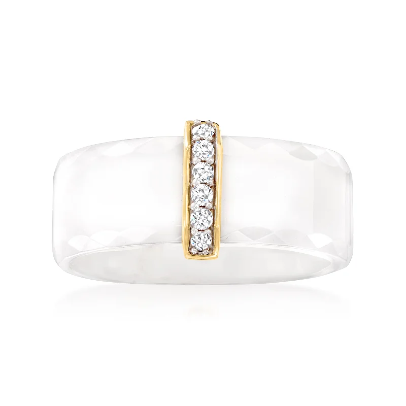 Ross-Simons White Ceramic and Diamond Ring With 14kt Yellow Gold