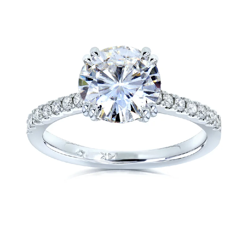 Round-cut Moissanite & Diamond Engagement Ring  2 1/10 Carat (ctw) in 14k White Gold