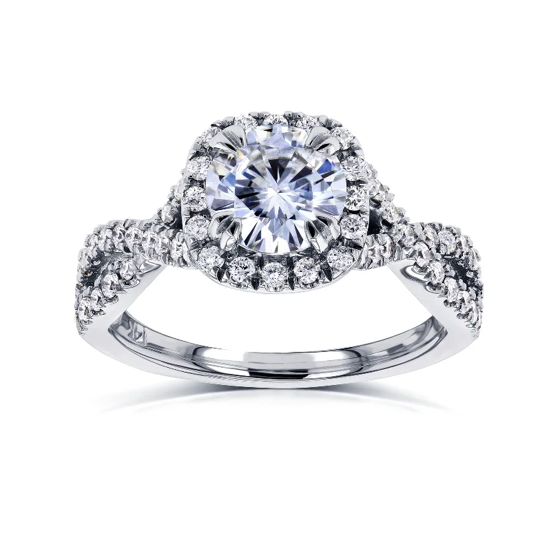 Round-cut Moissanite Engagement Ring with Diamond 1 1/2 CTW 14k White Gold