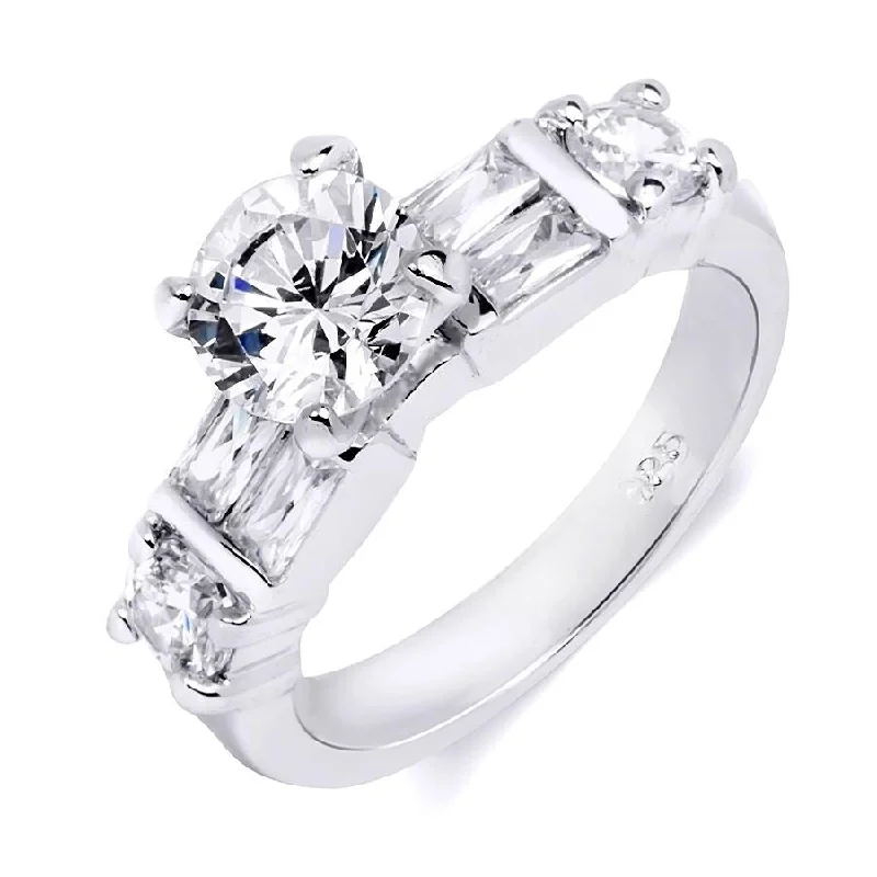 Sterling Silver Cubic Zirconia 2.25 Carat Round Cut Bridal Ring