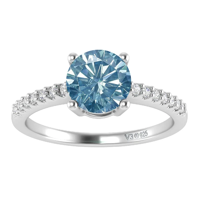 Sterling Silver with Blue Moissanite and White Topaz Engagement Ring