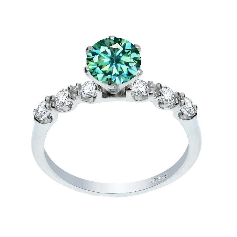 Sterling Silver with Green Moissanite and White Topaz Engagement Ring