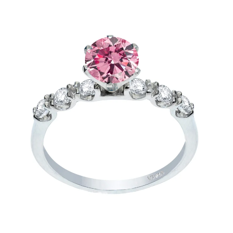 Sterling Silver with Pink Moissanite and White Topaz Engagement Ring